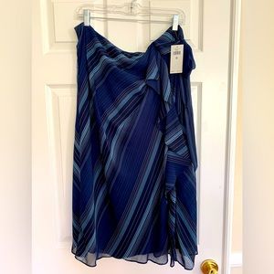 FINAL PRICE NWT Ralph Lauren Blue Striped Midi Skirt: Faux Wrap Ruffle Zip 14